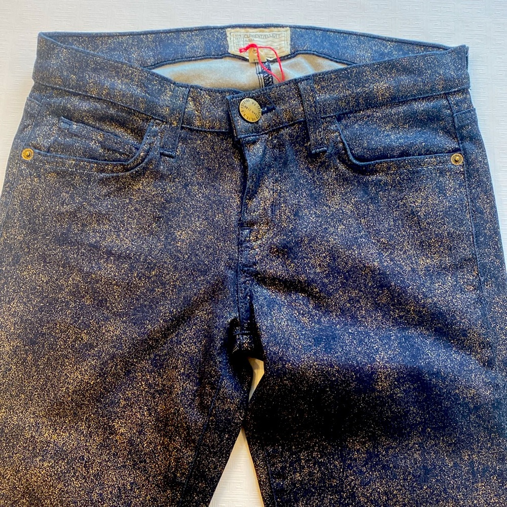 Current/Elliott, navy blue jeans gold sparkles